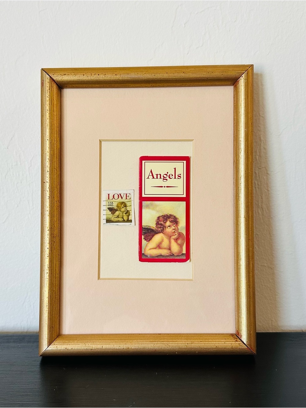 Vintage 90’s rGold Framed Angel Artwork with Pink Mat